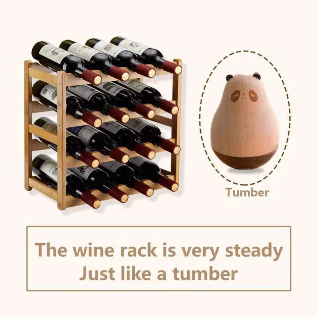 Alt view image 5 of 7 - Bamboo Wine Rack, Sturdy and Durable Countertop Wine Storage Cabinet Shelf for Pantry - 4 Tiers 16 Bottle Wine Rack