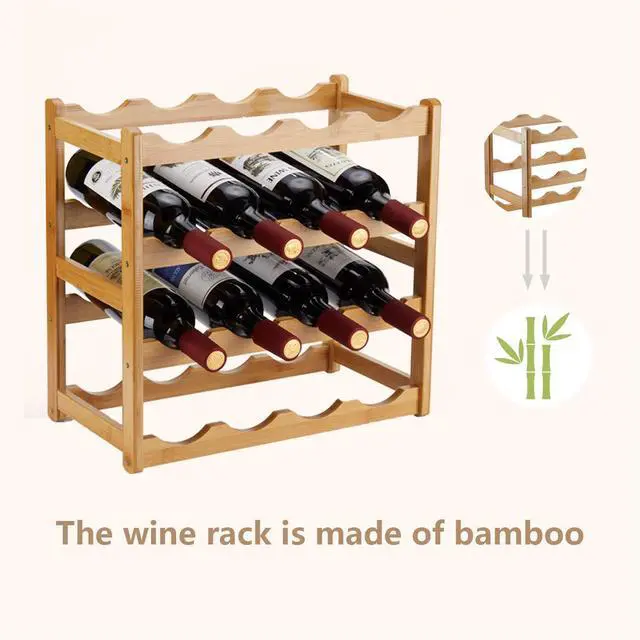 Alt view image 6 of 7 - Bamboo Wine Rack, Sturdy and Durable Countertop Wine Storage Cabinet Shelf for Pantry - 4 Tiers 16 Bottle Wine Rack