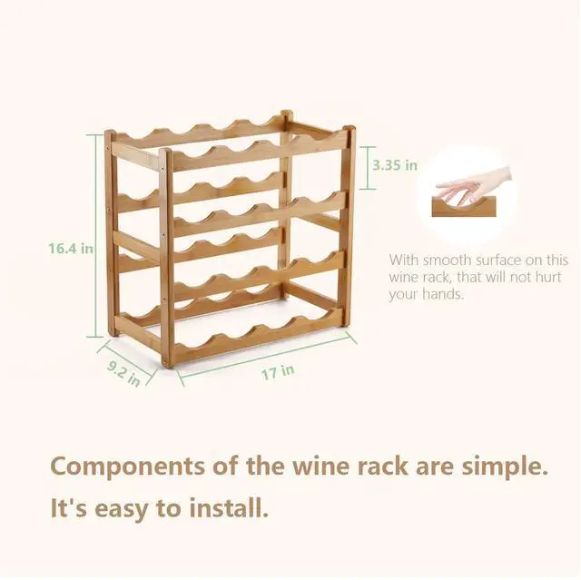 Alt view image 7 of 7 - Bamboo Wine Rack, Sturdy and Durable Countertop Wine Storage Cabinet Shelf for Pantry - 4 Tiers 16 Bottle Wine Rack