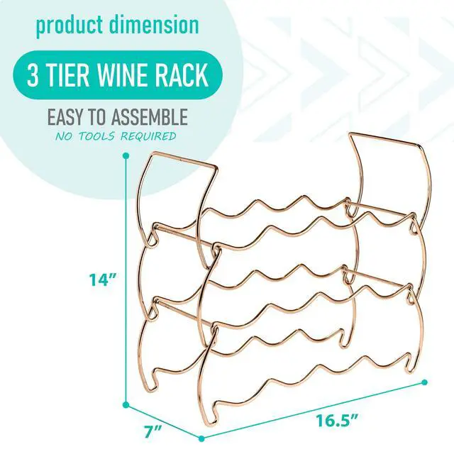 Alt view image 2 of 7 - Metal Wine Racks Countertop - 3 Tier Stackable Wine Rack - Bottle Rack Holds 12 Wine Bottles for Home, Bar, or Wine Cellar, Free-Standing Wine Rack for Inside Cabinet Wine Storage (Copper)