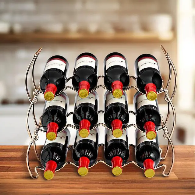 Alt view image 4 of 7 - Metal Wine Racks Countertop - 3 Tier Stackable Wine Rack - Bottle Rack Holds 12 Wine Bottles for Home, Bar, or Wine Cellar, Free-Standing Wine Rack for Inside Cabinet Wine Storage (Copper)