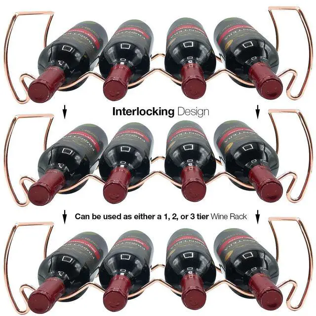 Alt view image 5 of 7 - Metal Wine Racks Countertop - 3 Tier Stackable Wine Rack - Bottle Rack Holds 12 Wine Bottles for Home, Bar, or Wine Cellar, Free-Standing Wine Rack for Inside Cabinet Wine Storage (Copper)