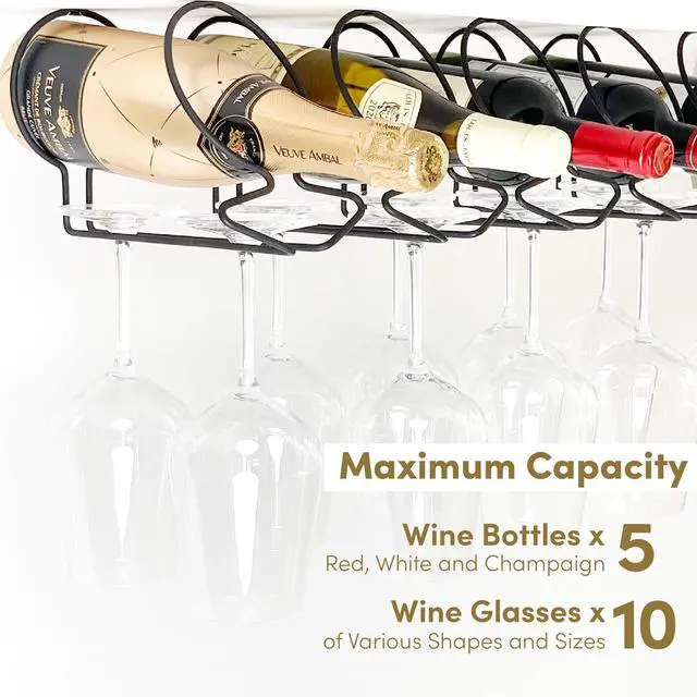 Alt view image 2 of 7 - Under Cabinet Wine Rack with Glass Hanger (Set of 5)