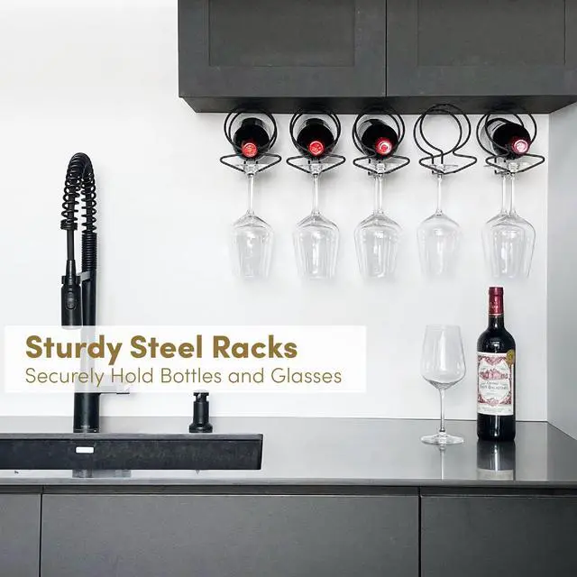 Alt view image 4 of 7 - Under Cabinet Wine Rack with Glass Hanger (Set of 5)