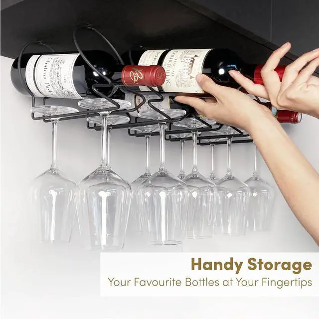 Alt view image 5 of 7 - Under Cabinet Wine Rack with Glass Hanger (Set of 5)