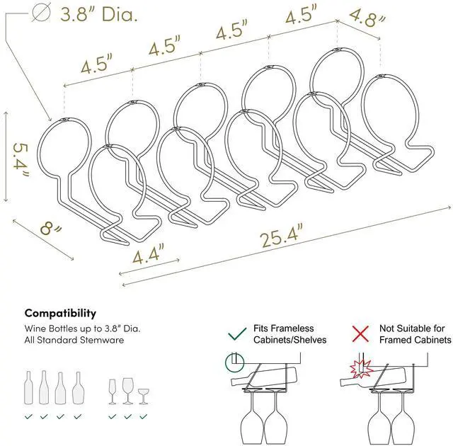 Alt view image 6 of 7 - Under Cabinet Wine Rack with Glass Hanger (Set of 5)