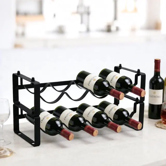 Main image of Wine Rack for Countertop Stackable Freestanding Bottle Organizer for Kitchen, Pantry, Bar Cabinet & Small Spaces Compact Metal Shelf & Modular Storage Stand (2 Tier)