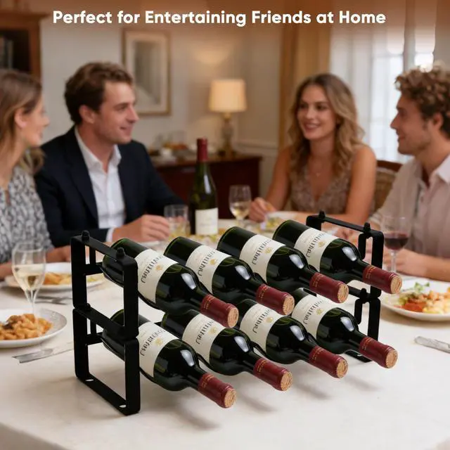 Alt view image 2 of 7 - Wine Rack for Countertop Stackable Freestanding Bottle Organizer for Kitchen, Pantry, Bar Cabinet & Small Spaces Compact Metal Shelf & Modular Storage Stand (2 Tier)