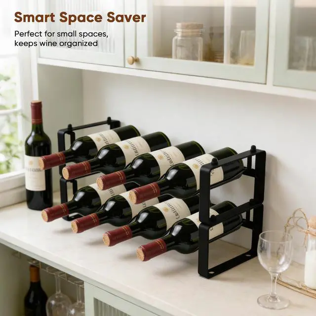 Alt view image 3 of 7 - Wine Rack for Countertop Stackable Freestanding Bottle Organizer for Kitchen, Pantry, Bar Cabinet & Small Spaces Compact Metal Shelf & Modular Storage Stand (2 Tier)
