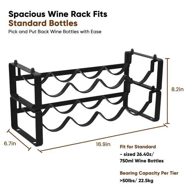 Alt view image 5 of 7 - Wine Rack for Countertop Stackable Freestanding Bottle Organizer for Kitchen, Pantry, Bar Cabinet & Small Spaces Compact Metal Shelf & Modular Storage Stand (2 Tier)