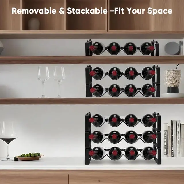 Alt view image 6 of 7 - Wine Rack for Countertop Stackable Freestanding Bottle Organizer for Kitchen, Pantry, Bar Cabinet & Small Spaces Compact Metal Shelf & Modular Storage Stand (2 Tier)