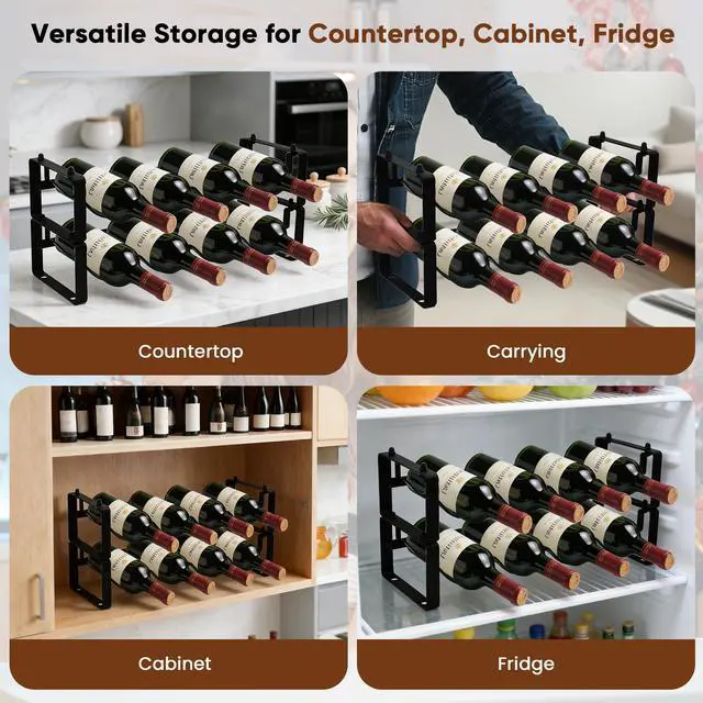 Alt view image 7 of 7 - Wine Rack for Countertop Stackable Freestanding Bottle Organizer for Kitchen, Pantry, Bar Cabinet & Small Spaces Compact Metal Shelf & Modular Storage Stand (2 Tier)