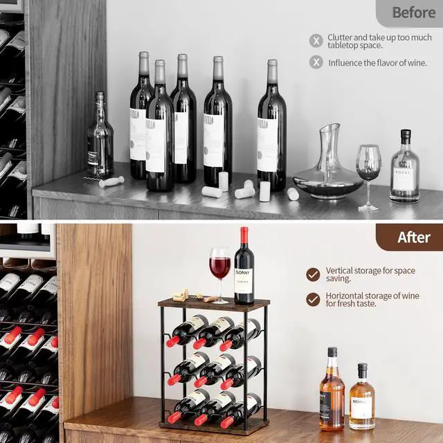 Alt view image 2 of 7 - Wine Racks Countertop, Wine 9 Bottles Holder, Metal Wine Storage Organizer for Kitchen, Bar, Table, Cabinet, Wine Cellar, Vintage Brown