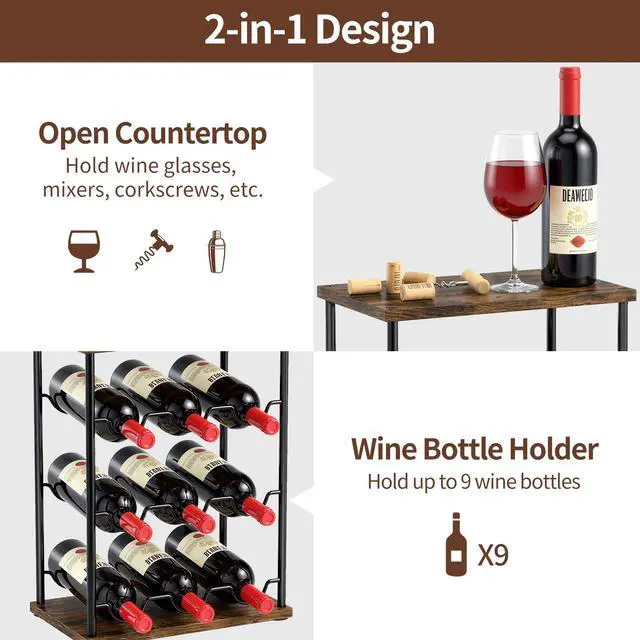 Alt view image 3 of 7 - Wine Racks Countertop, Wine 9 Bottles Holder, Metal Wine Storage Organizer for Kitchen, Bar, Table, Cabinet, Wine Cellar, Vintage Brown