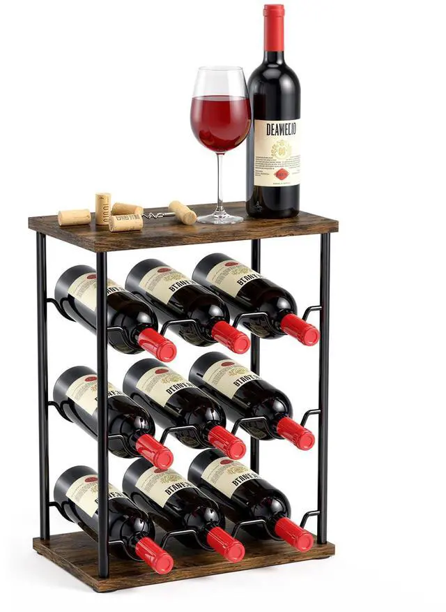 Main image of Wine Racks Countertop, Wine 9 Bottles Holder, Metal Wine Storage Organizer for Kitchen, Bar, Table, Cabinet, Wine Cellar, Vintage Brown