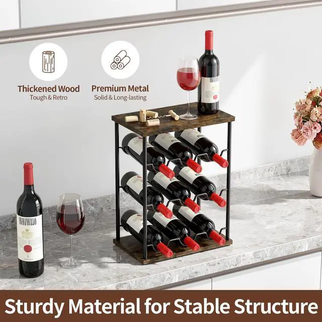 Alt view image 4 of 7 - Wine Racks Countertop, Wine 9 Bottles Holder, Metal Wine Storage Organizer for Kitchen, Bar, Table, Cabinet, Wine Cellar, Vintage Brown