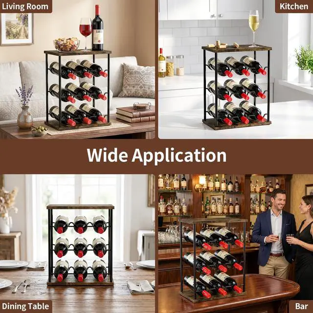 Alt view image 6 of 7 - Wine Racks Countertop, Wine 9 Bottles Holder, Metal Wine Storage Organizer for Kitchen, Bar, Table, Cabinet, Wine Cellar, Vintage Brown