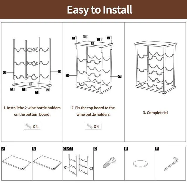 Alt view image 7 of 7 - Wine Racks Countertop, Wine 9 Bottles Holder, Metal Wine Storage Organizer for Kitchen, Bar, Table, Cabinet, Wine Cellar, Vintage Brown
