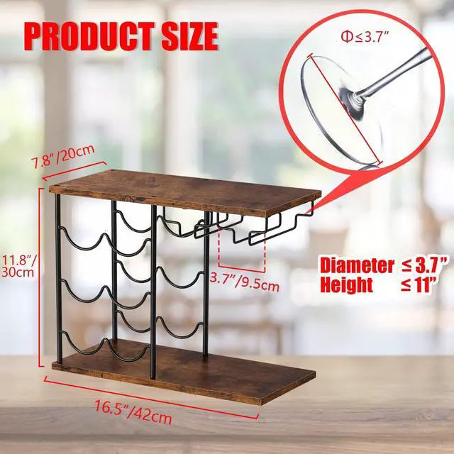 Alt view image 3 of 7 - Wine Racks Countertop, Hold 6 Bottles and 4 Wine Glass Rack Wine Holder, Freestanding Wine Rack for Home, Kitchen, Bar, Wine Cellar, Cabinet