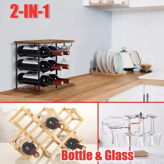 Alt view image 5 of 7 - Wine Racks Countertop, Hold 6 Bottles and 4 Wine Glass Rack Wine Holder, Freestanding Wine Rack for Home, Kitchen, Bar, Wine Cellar, Cabinet