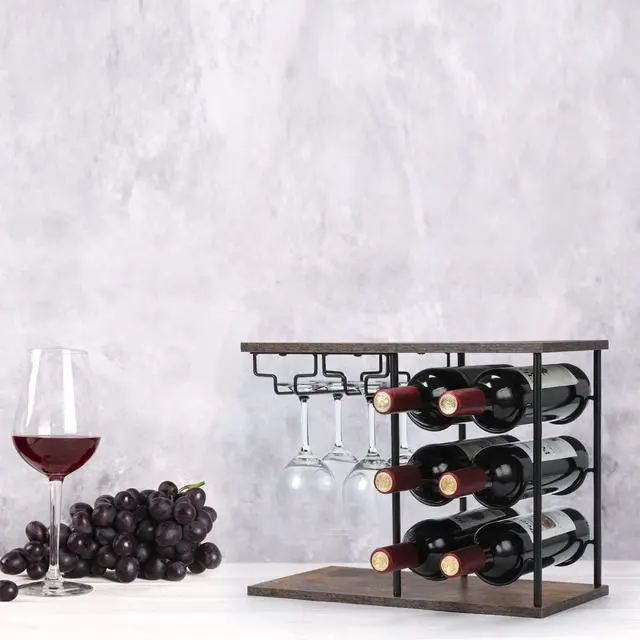 Alt view image 3 of 7 - Countertop Wine Rack, Wine Bottle Rack with Glass Holder