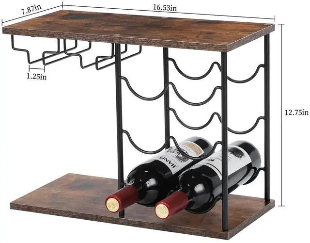 Alt view image 4 of 7 - Countertop Wine Rack, Wine Bottle Rack with Glass Holder