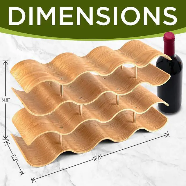 Alt view image 2 of 7 - Bamboo Wine Rack - 4 Tier Countertop Shelf with Slots that Holds 14 Bottles, Unique Stackable Wooden Holder, Save Space for Cabinet, Kitchen and Pantry, Modern Contemporary Wave Design