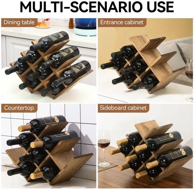 Alt view image 4 of 7 - Wooden 8-Bottle Wine Rack, 3-Tier Countertop Wine Bottle Holder for Cabinets, Bar Cart, Kitchen Counter, Pantry, Dining Room, 16.73 x 5.9 x 11.14 in, XHJJ3-DBR