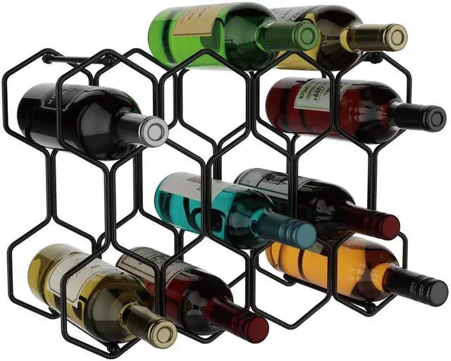 Main image of Countertop Wine Rack, 14-Bottle Modern Freestanding Metal Holder for Red and White Wine, Tabletop, Kitchen, Bar, and Cabinet Storage (Black)