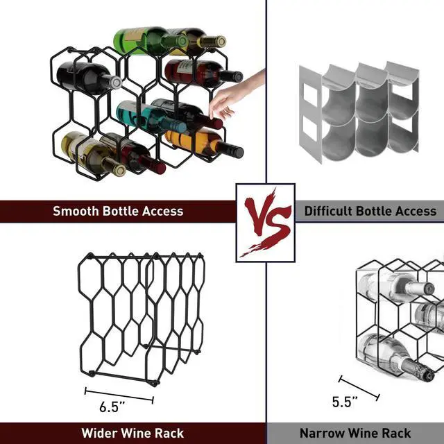 Alt view image 4 of 7 - Countertop Wine Rack, 14-Bottle Modern Freestanding Metal Holder for Red and White Wine, Tabletop, Kitchen, Bar, and Cabinet Storage (Black)