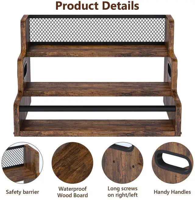 Alt view image 6 of 7 - Liquor Bottle Display Shelf, 3 Step Countertop Organizer, Retro Bar Stand for Whiskey, Wine, Spirits (Rustic Brown)