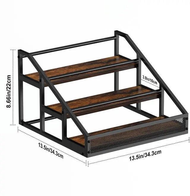 Alt view image 3 of 7 - 3-Tier Liquor Bottle Display Shelf, Countertop Liquor Wine Rack, Bottle Storage Organizer for Whiskey and Spirits, Retro Bar Shelves and Shelf Stand, Mini Liquor Cabinet