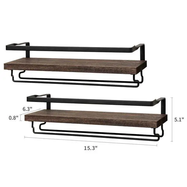Alt view image 7 of 7 - Wall Mounted Wine Rack Set of 2 Wood Rustic Wine Bottle Glass Floating Shelves with Stemware Hanger Modern Plants Photos Wine Display Storage Holder for Kitchen Dining Room Bar, 17 Inch