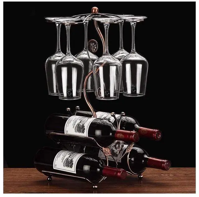 Main image of Wine Rack and Wine Glass Holder-Hold 4 Wine Bottles and 6 Glasses-Perfect for Home Kitchen Decor & Kitchen Storage Rack