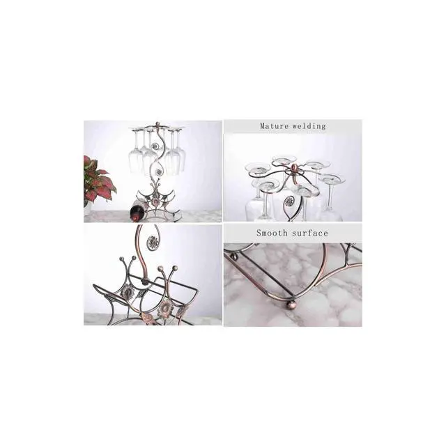 Alt view image 3 of 6 - Wine Rack and Wine Glass Holder-Hold 4 Wine Bottles and 6 Glasses-Perfect for Home Kitchen Decor & Kitchen Storage Rack