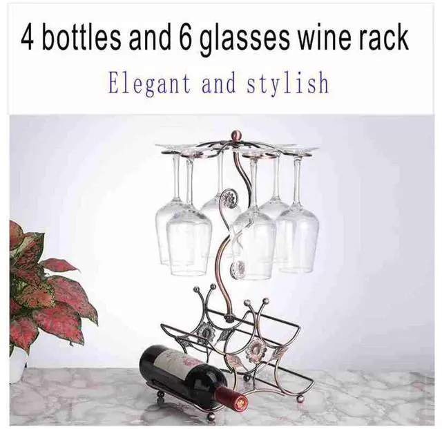 Alt view image 5 of 6 - Wine Rack and Wine Glass Holder-Hold 4 Wine Bottles and 6 Glasses-Perfect for Home Kitchen Decor & Kitchen Storage Rack
