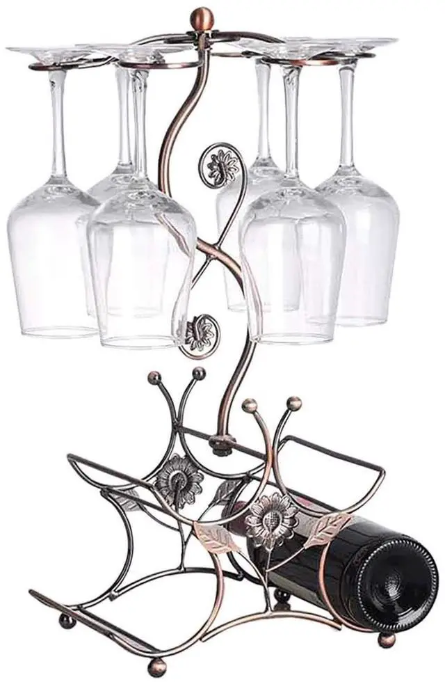 Alt view image 6 of 6 - Wine Rack and Wine Glass Holder-Hold 4 Wine Bottles and 6 Glasses-Perfect for Home Kitchen Decor & Kitchen Storage Rack