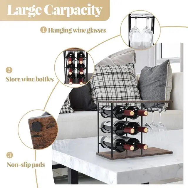 Alt view image 5 of 7 - Countertop Wine Rack, Wine Bottle Rack with Glass Holder