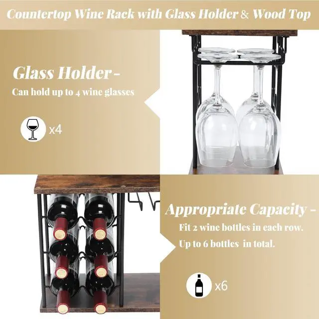 Alt view image 6 of 7 - Countertop Wine Rack, Wine Bottle Rack with Glass Holder
