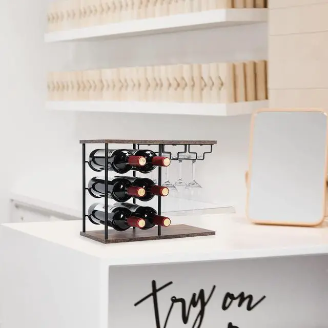 Alt view image 7 of 7 - Countertop Wine Rack, Wine Bottle Rack with Glass Holder