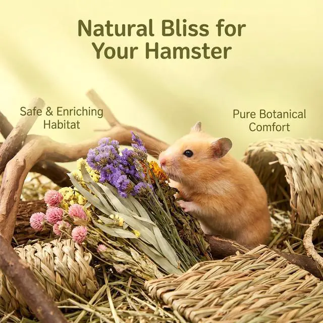 Alt view image 2 of 6 - Hamster Bedding Sprays Habitat Decor - Natural Hamster Cage Accessories with Floral Forage, Layered Small Animal Habitat Decor for Hamster Enrichment, Syrian Hamster Hideout Cage Decor