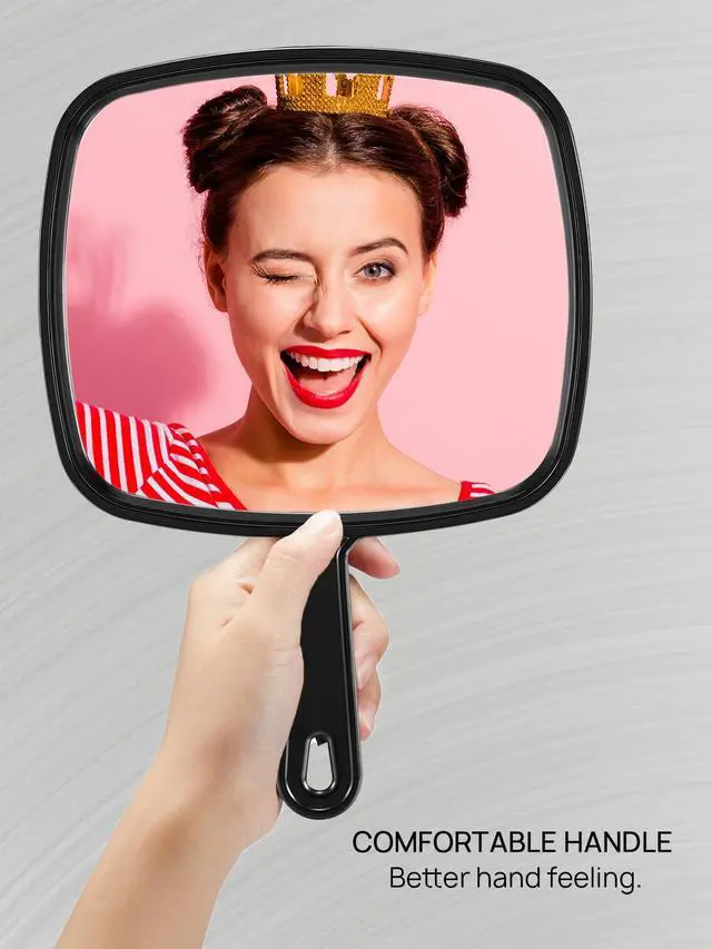 Alt view image 2 of 7 - 12.4" L x 9" W Hand Mirror, All Black Handheld Mirror with Handle