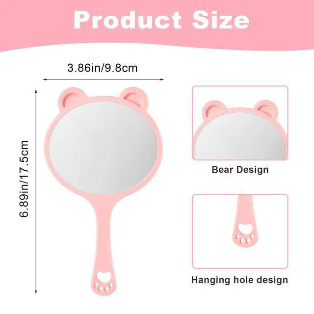 Alt view image 2 of 7 - Hand Held Mirror with Handle for Makeup Shaving Small Cute Professional Handheld Mirror with Hanging Hole Single-Sided Portable Multi-Purpose Travel Vanity Mirror for Men and Women