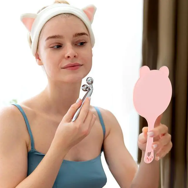 Alt view image 3 of 7 - Hand Held Mirror with Handle for Makeup Shaving Small Cute Professional Handheld Mirror with Hanging Hole Single-Sided Portable Multi-Purpose Travel Vanity Mirror for Men and Women