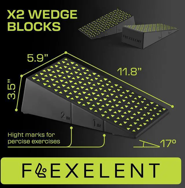 Alt view image 5 of 7 - Squat Wedge Block Pair - Heel Elevated Squat Wedge for Deeper Squats, Heavy Lifting and Better Form - 17° Angle Exercise Wedges, Slant Board for Squats with Carry Backpack - Lime Green