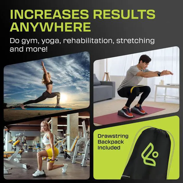 Alt view image 7 of 7 - Squat Wedge Block Pair - Heel Elevated Squat Wedge for Deeper Squats, Heavy Lifting and Better Form - 17° Angle Exercise Wedges, Slant Board for Squats with Carry Backpack - Lime Green