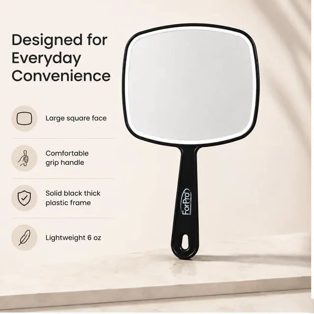 Alt view image 7 of 7 - Premium Hand Mirror with Handle, 6.3" W x 9.6" L, Multi-Purpose Handheld Mirror with Distortion-Free Reflection, Black