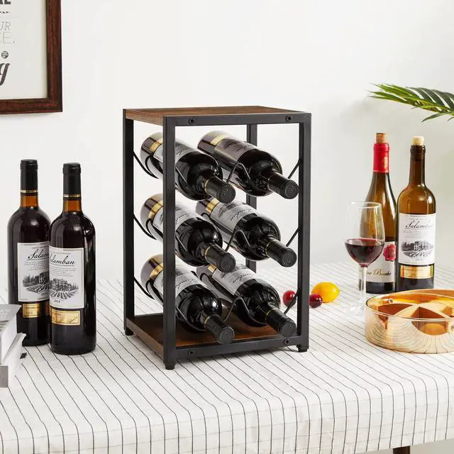 Alt view image 2 of 7 - Rustic Wood 6 Bottles Wine Rack for Countertop,3 Tier Free Standing Wine Rack,Wine Bottle Holder Stand Organizer for Home Decor Bar,Cabinet, Pantry,Countertop TMJ901H