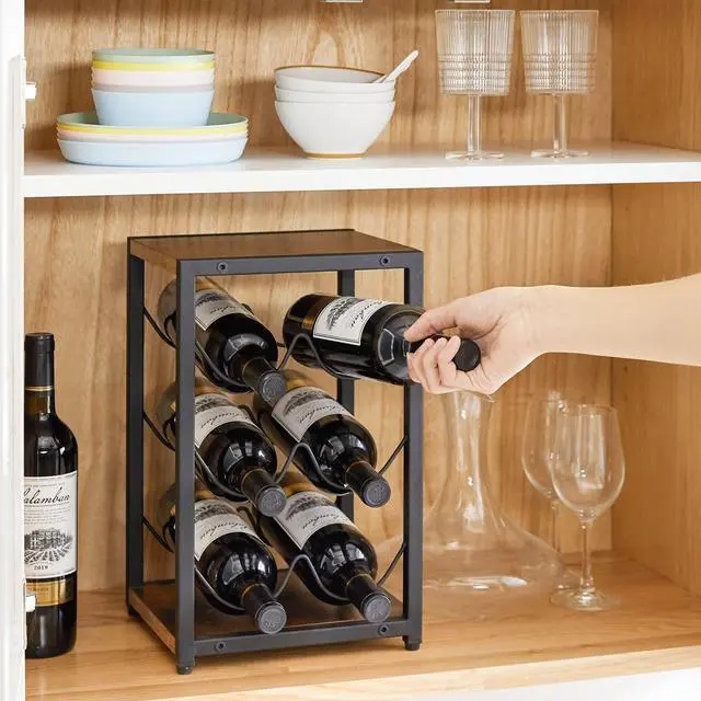 Alt view image 3 of 7 - Rustic Wood 6 Bottles Wine Rack for Countertop,3 Tier Free Standing Wine Rack,Wine Bottle Holder Stand Organizer for Home Decor Bar,Cabinet, Pantry,Countertop TMJ901H