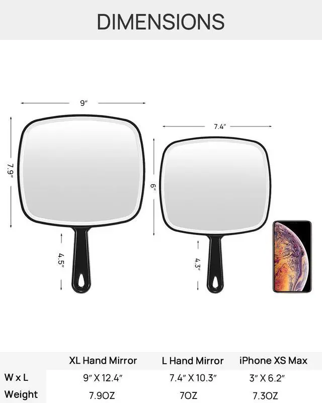 Alt view image 3 of 7 - Handheld Mirror, Extra Large Hand Mirror with Handle, Square, Black, 12.4" L x 9.1" W